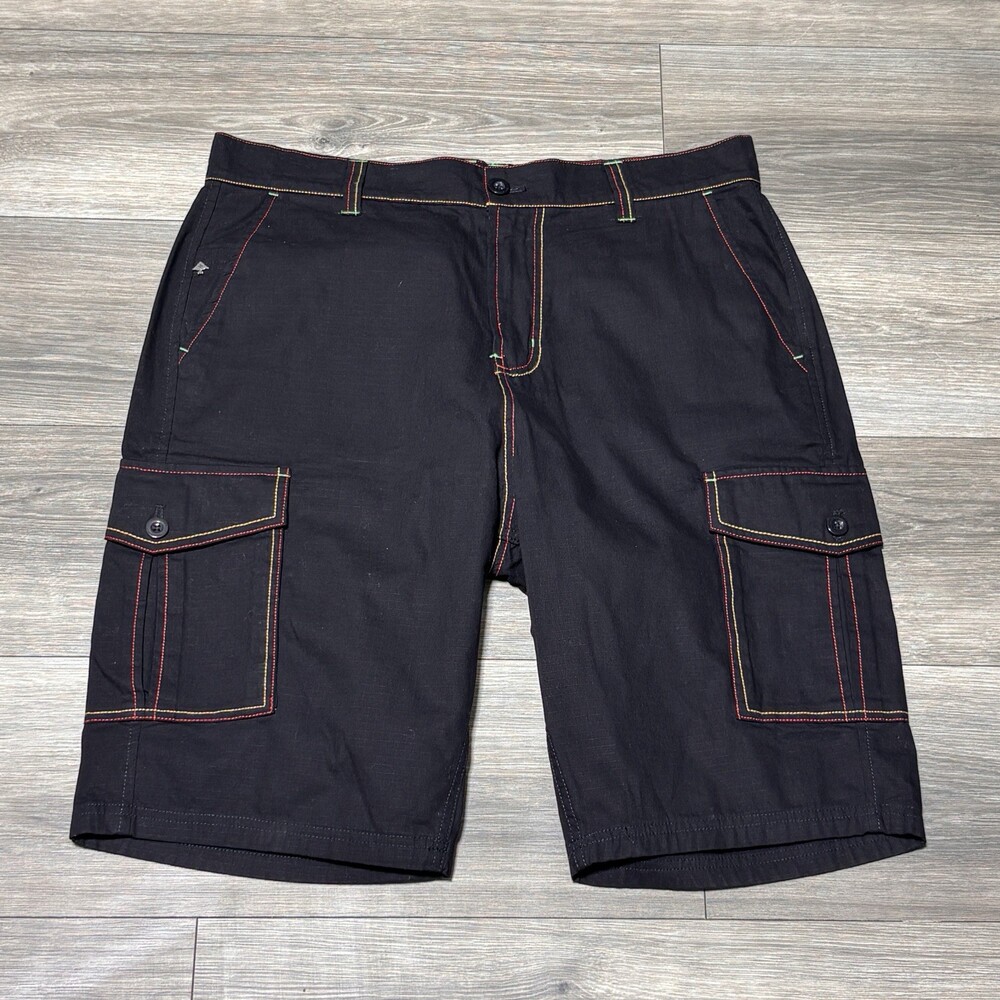 Lifted Research Group LRG Black Cargo Shorts Contrast Stitch Mens Size 34